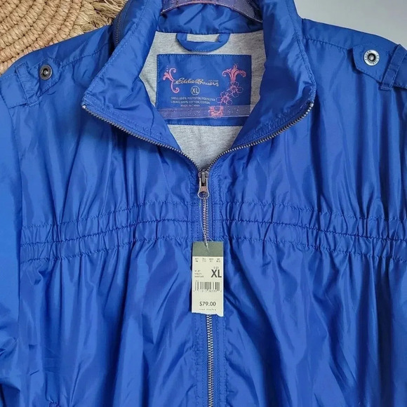 Eddie Bauer, New, Royal Blue 3/4 Sleeve Zip Front Windbreaker Jacket, Size XL - Picture 2 of 11